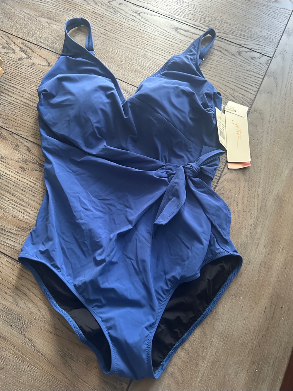 NWT Gottex Luna V-Neck Wrap One Piece Swimsuit Cobalt Blue 18